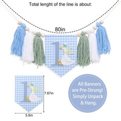 One Silly Goose High Chair Banner Boys 1st Birthday Blue Gingham Decor