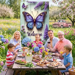 Welcome Butterfly Door Cover Spring Summer Door Banner Decorations Hydrangea…