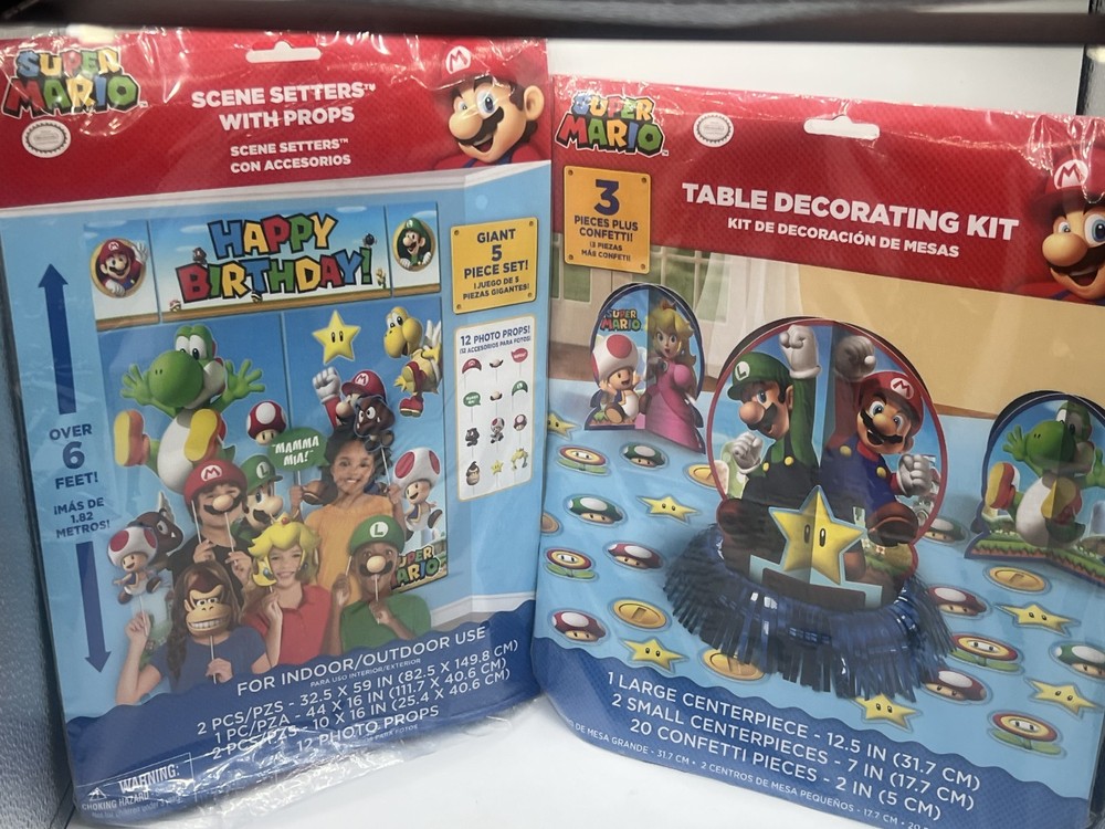 Super Mario Brothers Table Decorating Kit Party Scene Setters with Props NEW