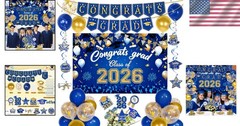 Graduation Decorations 2026 Bundle Banner Balloons Swirls Cake Topper