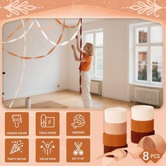 8 Rolls 82ft Rust Orange Brown Crepe Paper Streamers for Rustic Wedding