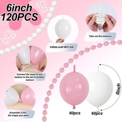 Pastel Pink and White Linking Balloons, 120PCS 6 In Light Pink White Quick Li…