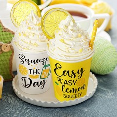 2 Pcs Lemon Tiered Tray Table Decor Faux Whipped Cream Cups Lemon Centerpiece…