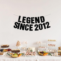 Pre-Strung Legend since 2012 Black Glitter Banner, Happy 14Th Birthday Decoratio