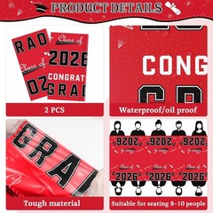 Graduation Party Tablecloth 2026 Red Plastic Class of 2026 Decorations