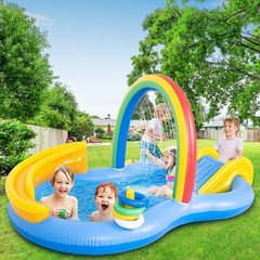 Inflatable Swimming Pool with Water Slide, Inflatable Play Center with Spray …