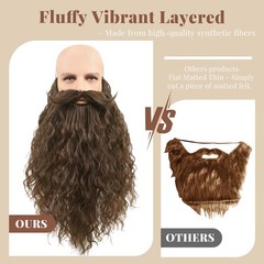 18 Inches Men’s Long Curly Brown Synthetic Pre – styled Realistic Fake Beard …