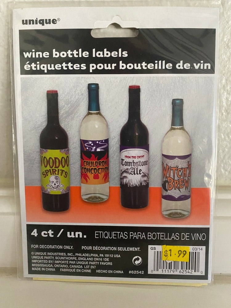 UNIQUE Wine Bottle Labels Halloween Party Decoration Stickers 5.5″X4.5″
