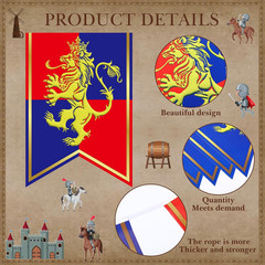 5 Pcs 49Ft Medieval Party Decorations Fantasy Pennant Banners with Lion Design K