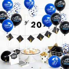 18 Pack Graduation Decorations 2026 Latex Balloons – 12 Inch Blue Black Congrats