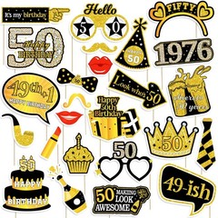 50th Birthday Photo Booth Props for Women & Men, Black Gold Adult 50th Birthd…