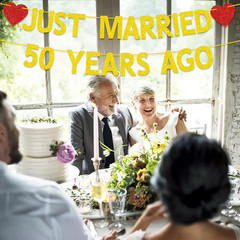 50Th Wedding Anniversary Party Banner Decorations, Gold Red Glitter Just Married