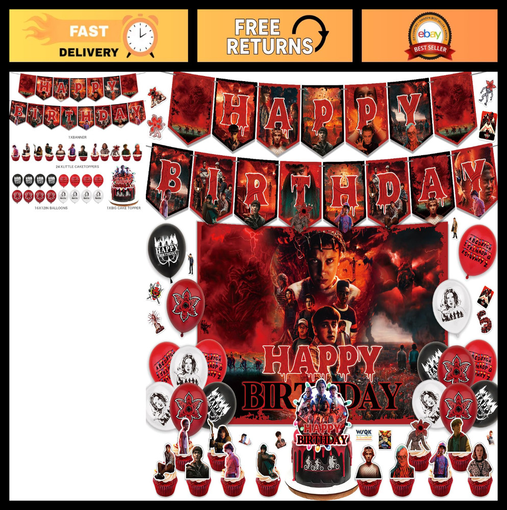 102Pcs Stranger Things Party Decorations – Banner, Balloons, Stickers & Cupcake