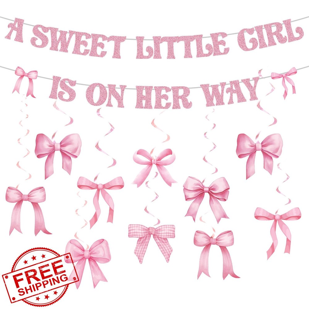 Pasimy Pink Baby Shower Banner Bow