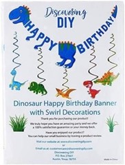 Dinosaur «Happy Birthday» Banner & 15 Pre-Assembled Dino & Swirl Decorations DIY