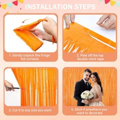 Orange Tinsel Backdrop Foil Fringe Curtains – 2 Packs Door Streamers Backdrop