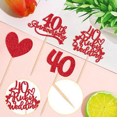 12 PCS 40Th Anniversary Centerpiece Sticks Double Sided Red Glitter Heart 40 Rub