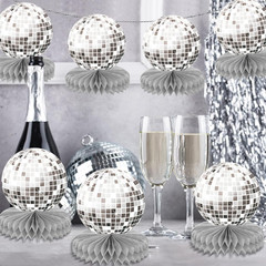 12PCS Prom Silver Disco Theme Party Honeycomb Centerpieces 70S Birthday Decorati
