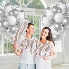 60pcs White and Silver Balloons 12inch, Silver and White Balloons with Metall