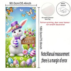 Happy Easter Decorations Colorful Eggs Flowers Bunny Door Cover Banner 71″x35″
