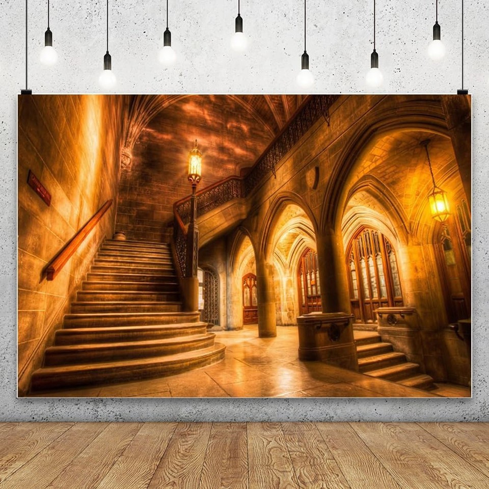 Vintage Medieval Castle Interior Backdrop Retro Archway Columns Photo Background