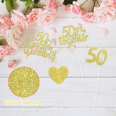 12Pcs 50Th Anniversary Centerpiece Sticks Double Sided Gold Glitter Heart 50 Gol