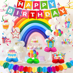 Colorful Rainbow Birthday Party Decorations Kit, Banner, Spiral Decorations, Hon