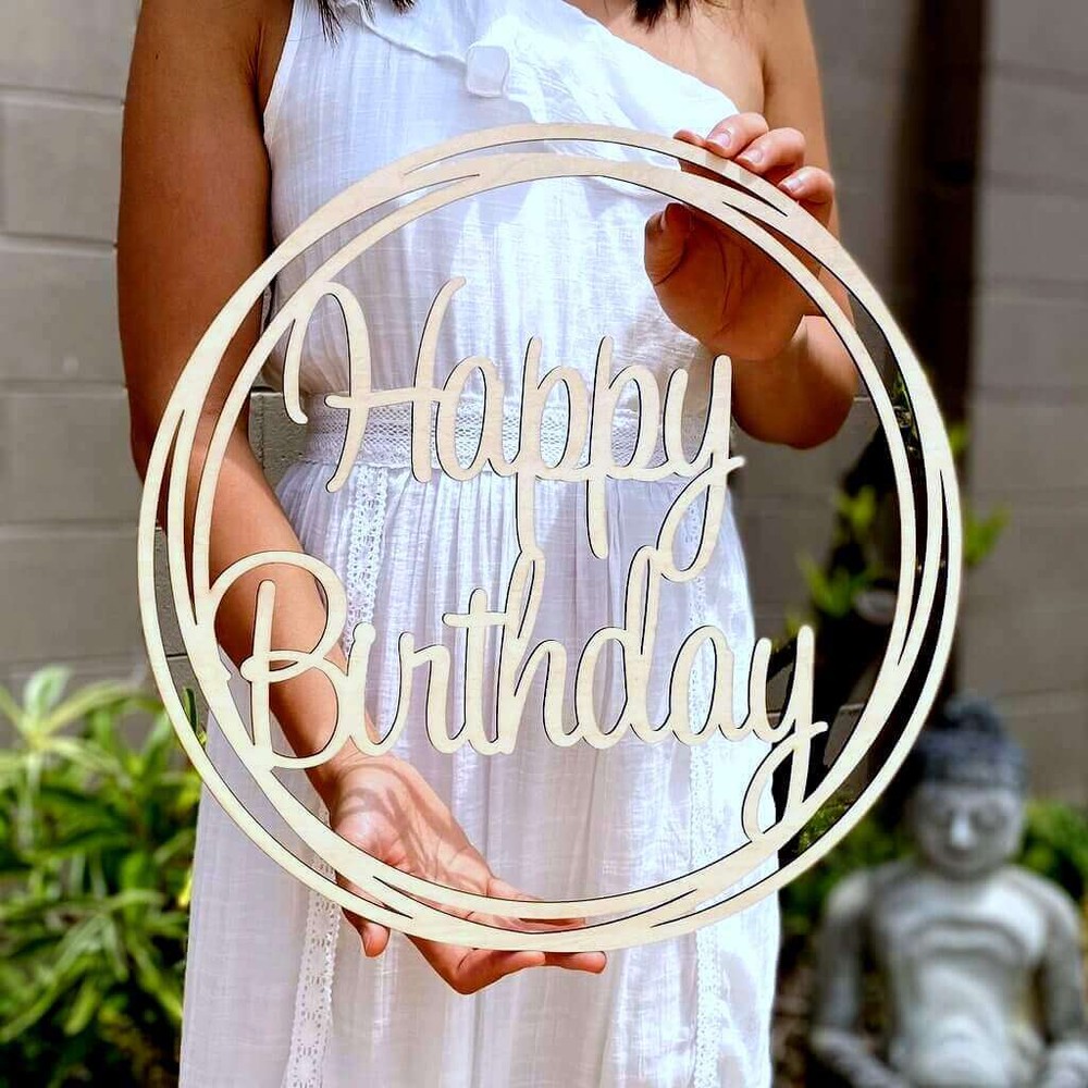 Wooden ‘Happy Birthday’ Geometric Hoop Wall Sign 40cm