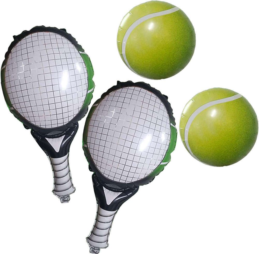 4Pcs Green Tennis Party Balloons Decorations Tennis Ball Foil Mylar Balloons for