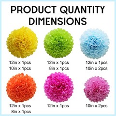 12 PCS Tissue Paper Pom Poms Flower Ball Party Decorations Fiesta Colorful