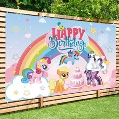 My Little Pony Happy Birthday Backdrop 5×3.5ft,for Kids Birthday Party Decorate