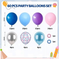 Pink and Blue Balloons, 60PCS Dark Light Blue Purple Party Pink Blue Silver