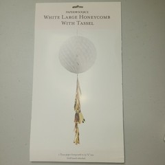 White Large 15.75″ Tissue Paper Honeycomb w/Gold Tassel Party Decor ~ Lot of 4