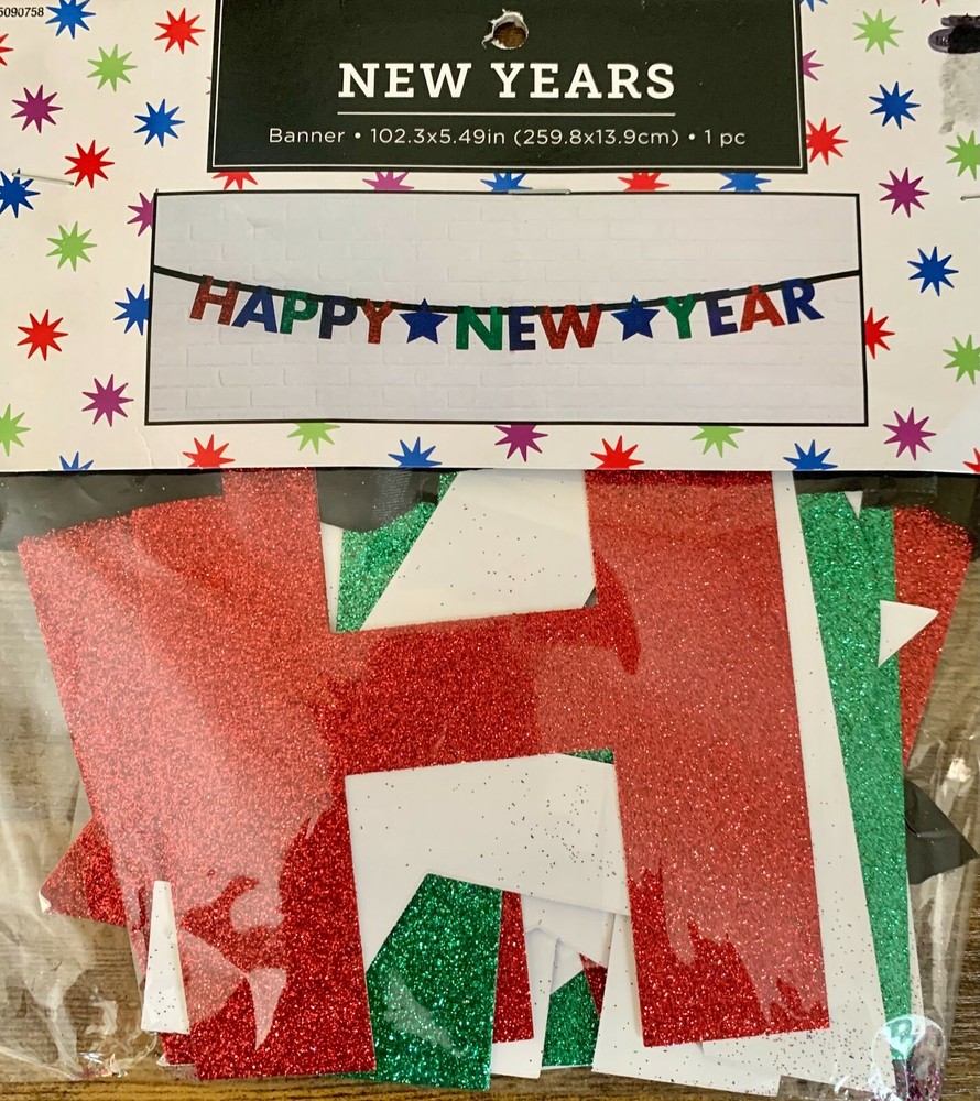 Happy New Year Glitter Banner Colorful Decor 102.3″ x 5.49″ – FAST SHIPPING! NWT