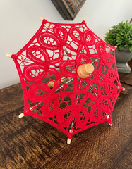 RED Battenburg Lace Parasol 8″ inch Diameter Small Table Decor