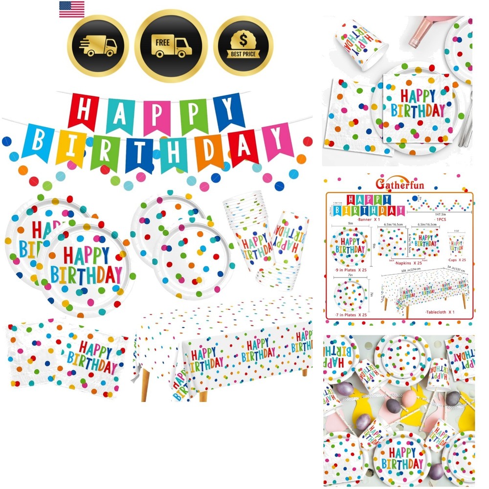Happy Birthday Decorations: Happy Birthday Party Supplies Set with Birthday D…