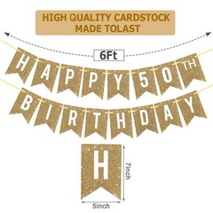 Netnology Pre-Strung Gold Happy 50th 12 ft x 14 in, Birthday