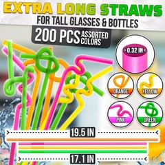 200 Pcs Extra Long Straws Disposable – Flexible Long Plastic Straws, Stretcha…