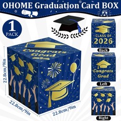 Graduation Decorations 2026 – Blue Gold Graduation Card Box for Graduation Decor