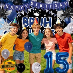 TOUPONS Blue 15th Birthday Decorations Bruh I’m 15