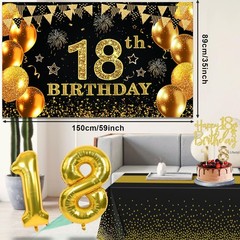 18th Birthday Decorations Boys Girls with Black and Gold
