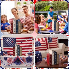4 Pcs Patriotic Table Decorations Glod Bless American 4th of July Tiered Tray…