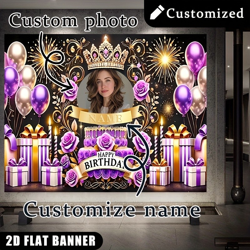 1pc Crown Flower Princess Personalized Birthday Custom Poster Tapestry Banner❀