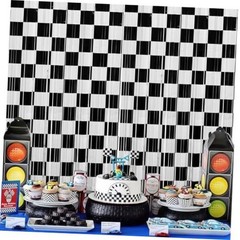2 Pack Race Car Foil Fringe Curtains Backdrop Party Decorations 3.3 x 6.6 Ft