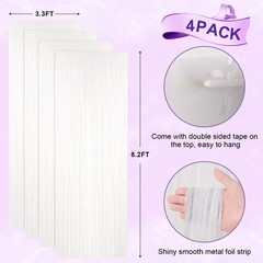 4 PCS White Foil Fringe Backdrop Curtain Tinsel Streamer Birthday Party Decor