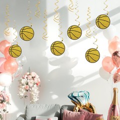 12 PCS Basketball Hanging Swirl Decorations Glitter Sport Birthday Foil Decor