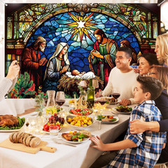 73″x43″ Christmas Nativity Backdrop Religious Holy Scene Banner Decor