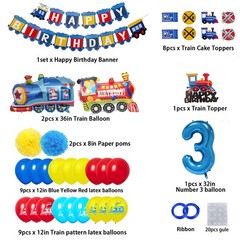 3rd Train Birthday Decorations Boys,3 Years Old Birthday Party Supplies Blue …