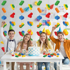 8Pcs Building Blocks Garlands Colorful Brick Hanging Ceiling Decorations Banner