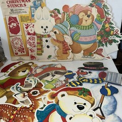 Lot Christmas Diecuts Cutouts HMS Vtg Stencils Snowman Reindeer Raccoon READ